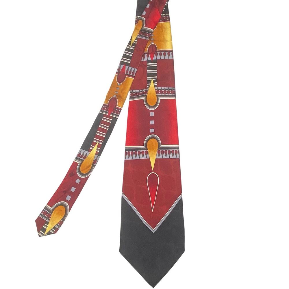 Alberto Celini Men's Necktie 100% Silk Red Geometric Pattern 4x59
